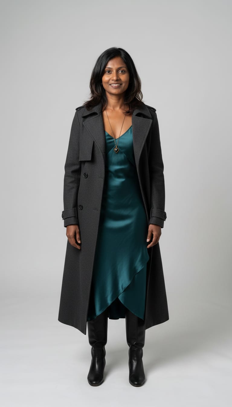 A model wearing an outfit for Christmas.