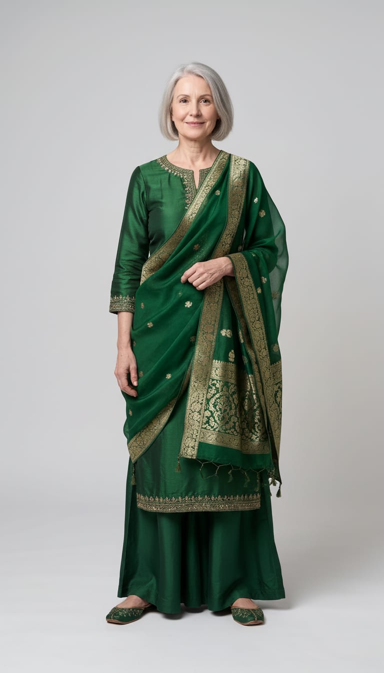 A model wearing an outfit for Diwali.