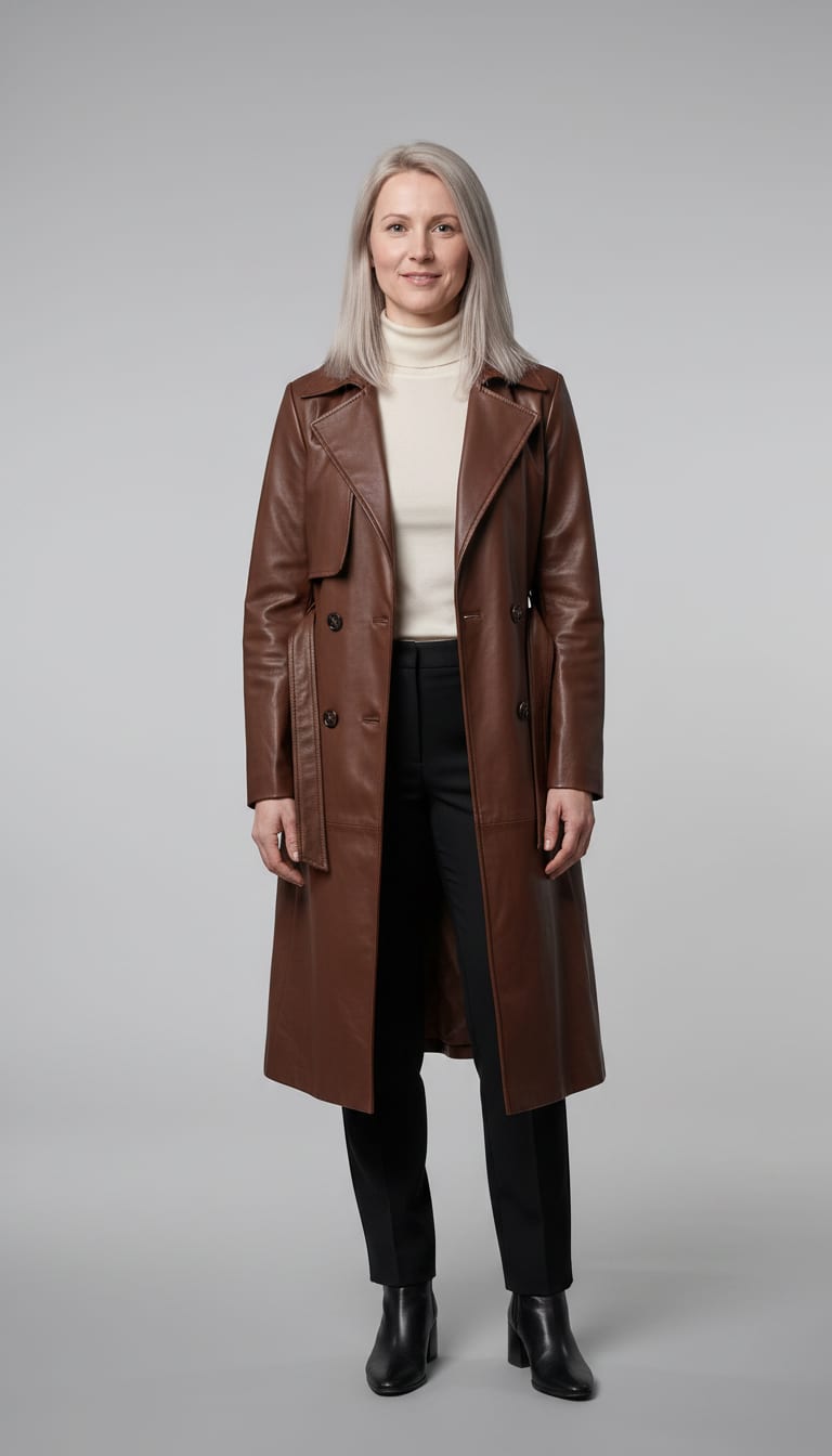 A woman wearing a cream fine-gauge knit turtleneck top in a soft and black leather ankle boots — a elevated basics outfit.