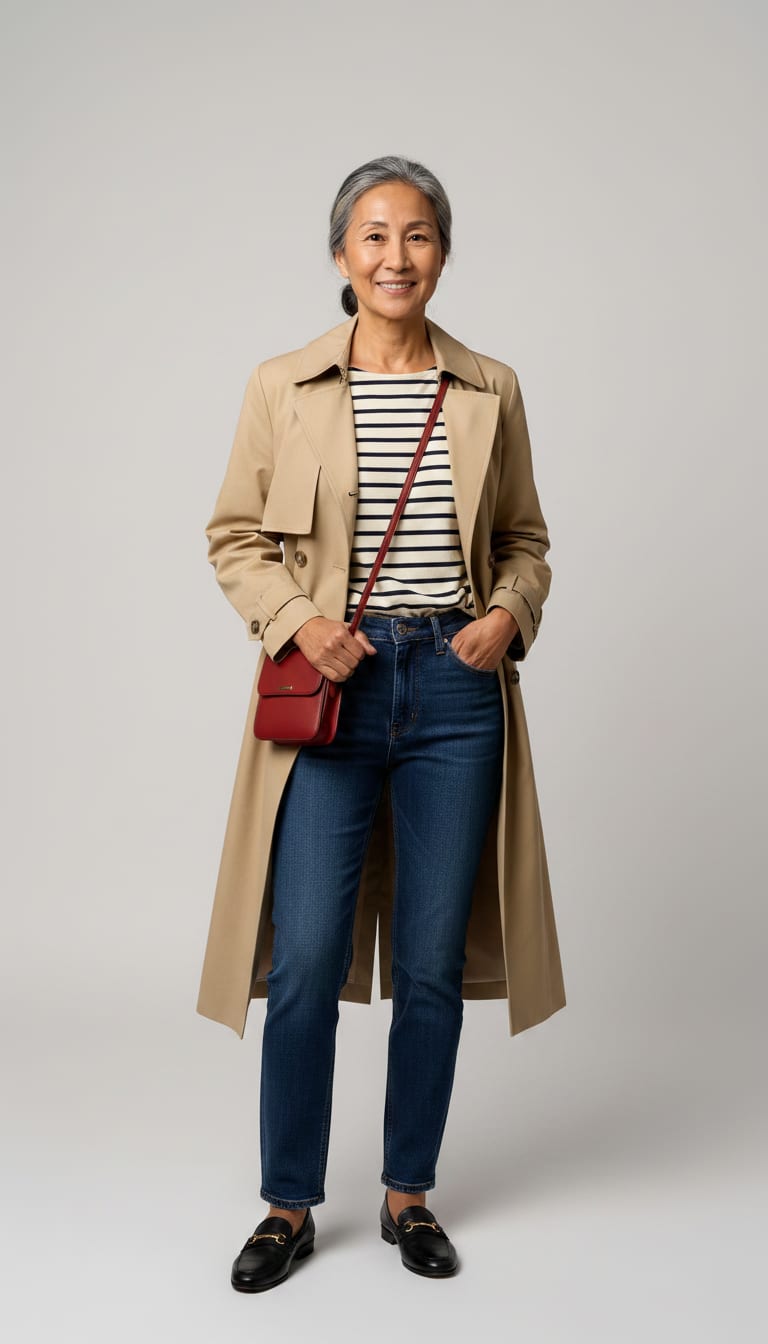 A model wearing a french girl outfit.