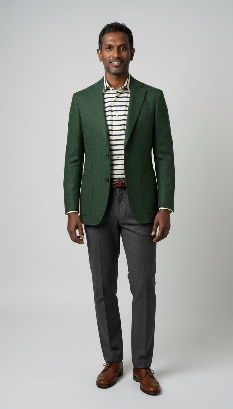 A model wearing an outfit for Father's Day.