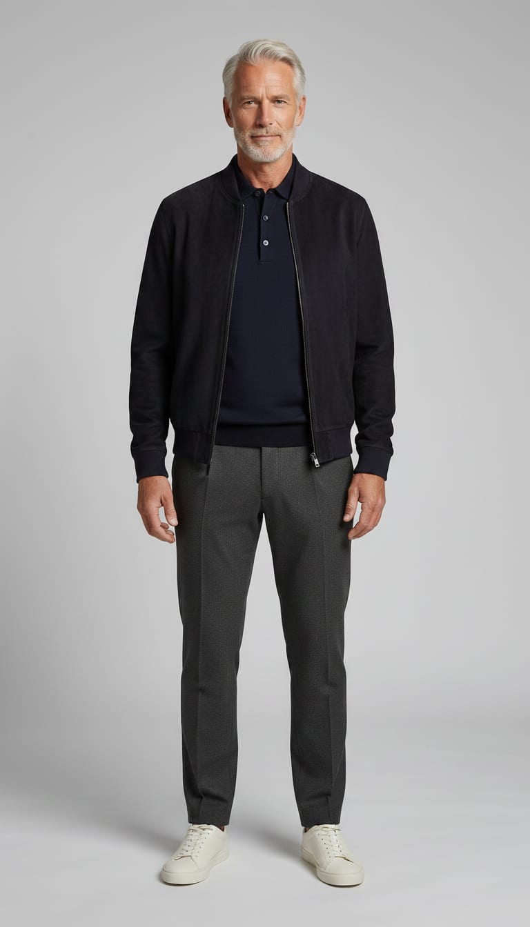 A model wearing a men's quiet luxury outfit.
