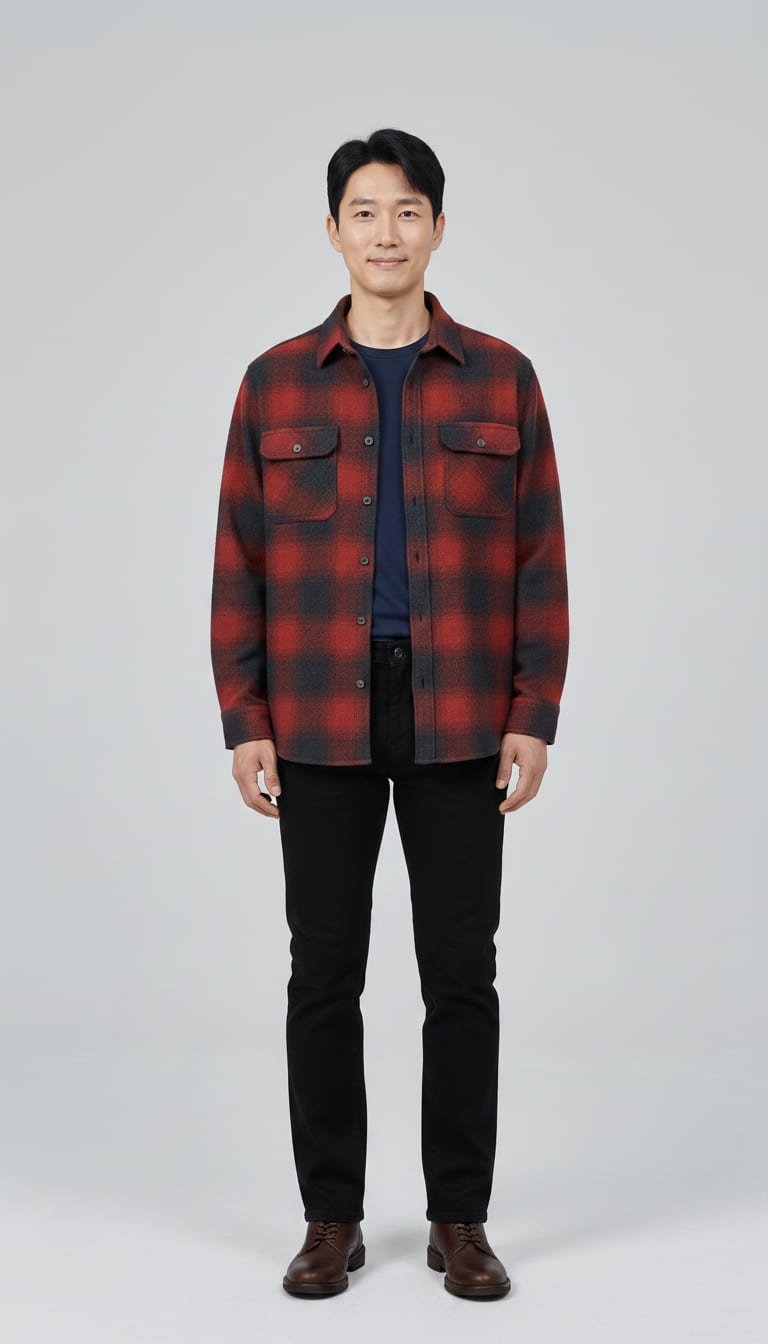 A model wearing a men's rugged workwear outfit.