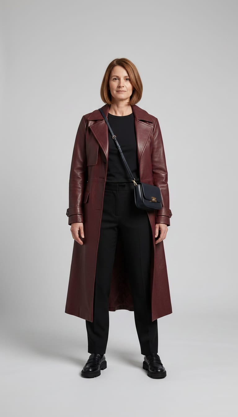 A model wearing a modern classic outfit.