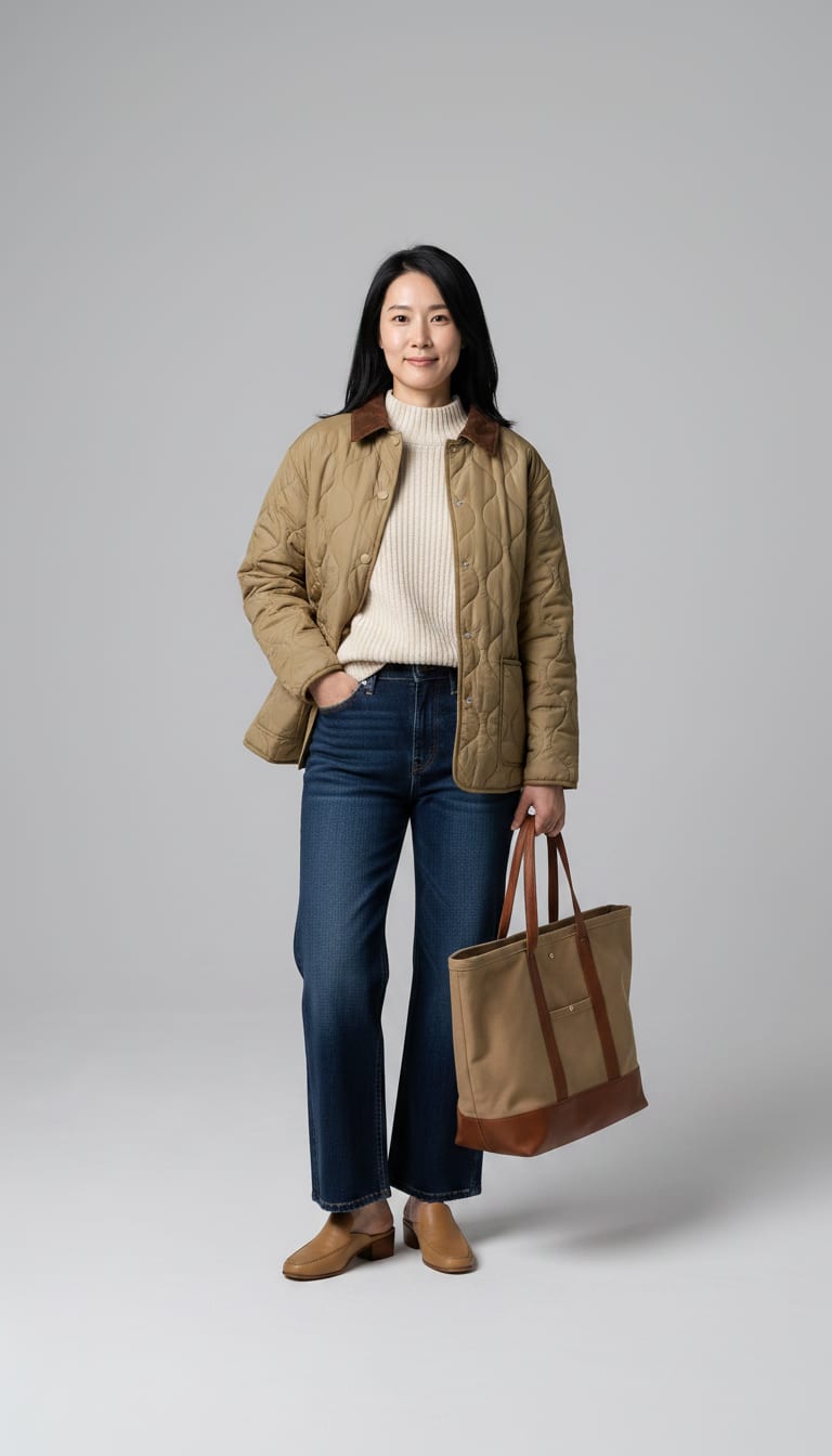 A model wearing a weekend polished outfit.